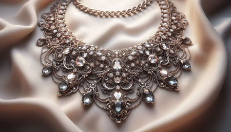 necklace on a white silk background in close-up, jewelry