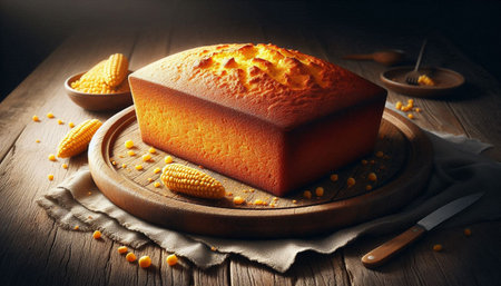Corn cake on a wooden table. rustic style. selective focus