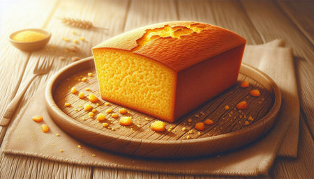Piece of tasty pumpkin cake on wooden board, closeup view