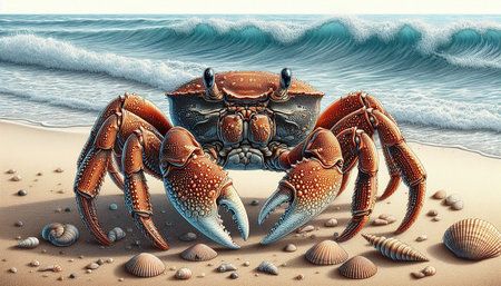 Crab on the beach. 3D illustration. Computer generated image.