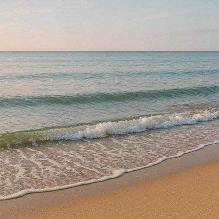 Beach and sea waves in the morning. Beautiful seascape.