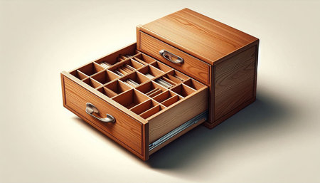 wooden drawer with drawers on a light background. 3d illustration