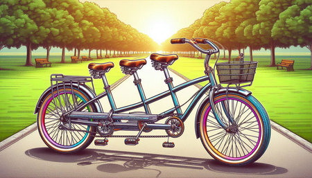 Bicycles in the park on a sunny day. Vector illustration.