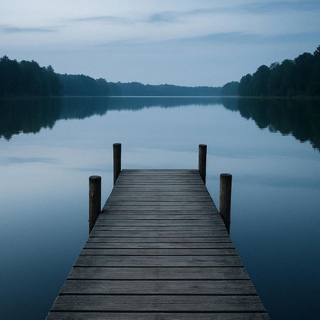 Wooden jetty on a lake in the middle of the forest