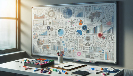 Back view of creative designer workplace with sketches on wall. 3D Rendering