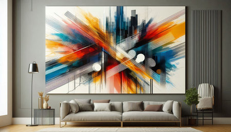 Modern living room interior design with modern sofa and art painting on wall. 3D Rendering