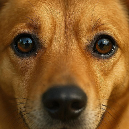 Close-up portrait of a dog with brown eyes. Selective focus.