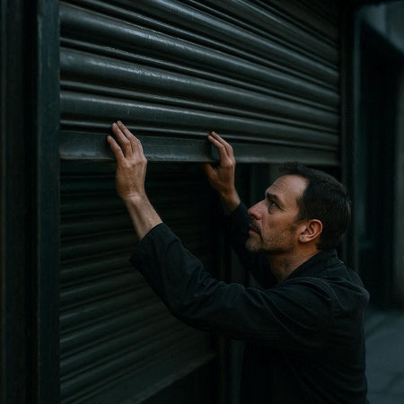 Portrait of a man in a black shirt on the street.