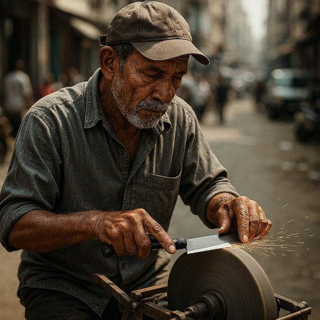 View of unknowns Nepali worker working in the street at Kathmandu in the afternoon