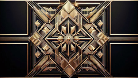 3D render of a golden background with a pattern of geometric shapes