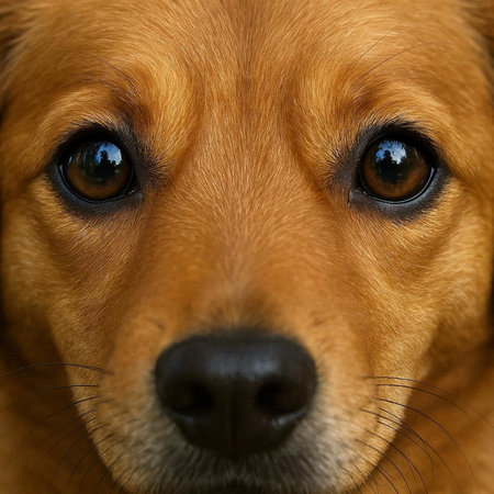 Close-up of a brown dog's face. Selective focus.