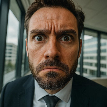 Portrait of a businessman with a beard and mustache looking at the camera