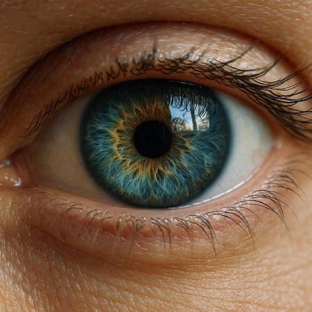 Close-up of human eye with blue iris. Macro shot