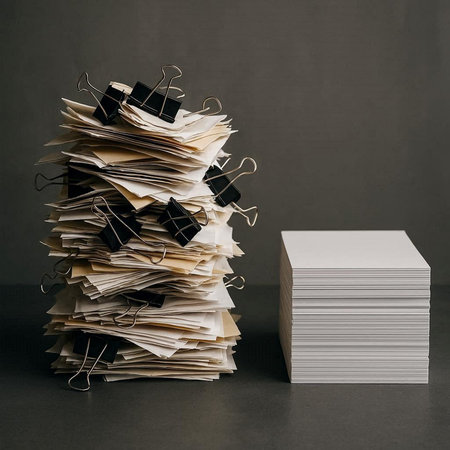 Stack of paper documents on black background. Stack of business papers.