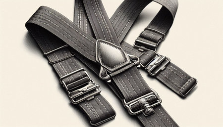 Leather belt on a gray background. Black and white photo.