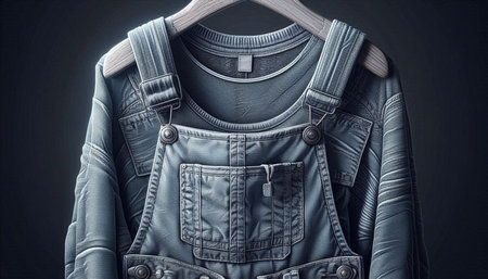 Fashionable clothing on a hanger on a dark background.