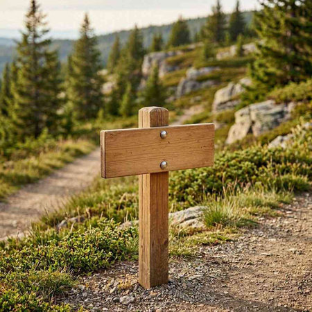 Wooden signpost on a trail in the High Tatras, Slovakia
