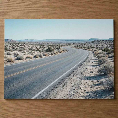 Road in the desert in Nevada, USA. Photo in frame.