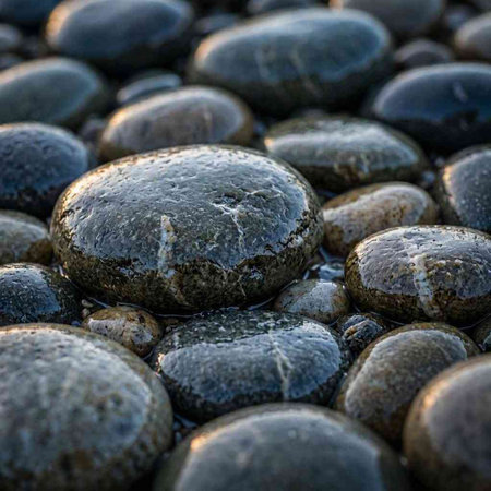 Pebbles on the beach, close-up. Natural background.
