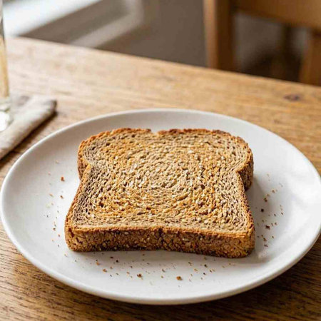 Sliced toast bread on a white plate on a wooden table