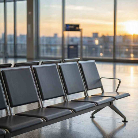 Waiting area in an airport terminal. Empty seats for passengers.