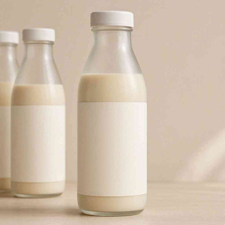 Milk bottle mockup. 3d render. Blank label.