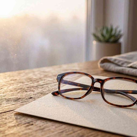 Glasses on a wooden table with a book in the background.