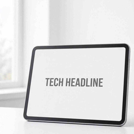 Tablet computer with technology text on screen. 3D rendering.