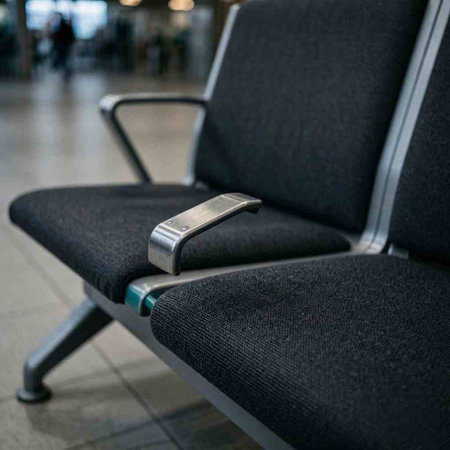 Close-up of a seat in an airport waiting area. Selective focus.