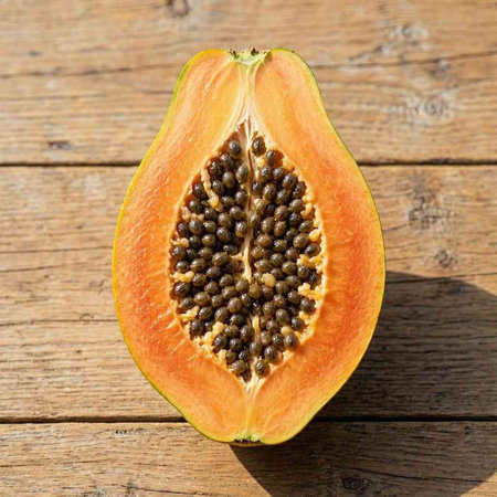 Ripe papaya fruit on wooden background. Healthy food concept.