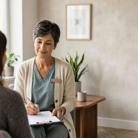 Psychotherapist working with female patient in a mental health clinic.