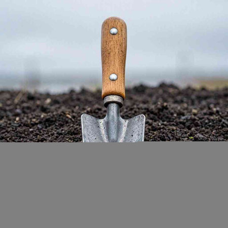 Garden tools on the ground. Gardening and planting concept.
