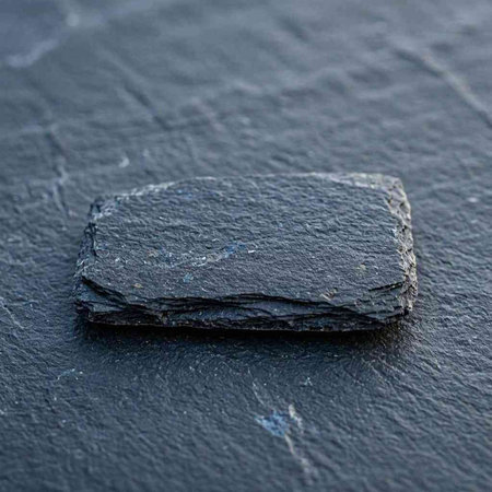 Piece of black slate on a dark background. Close-up.