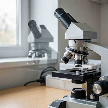 Close-up of a microscope in a laboratory. Microscope in a laboratory