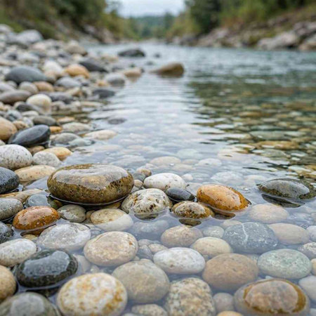 River with pebbles in the summer. River in the mountains.