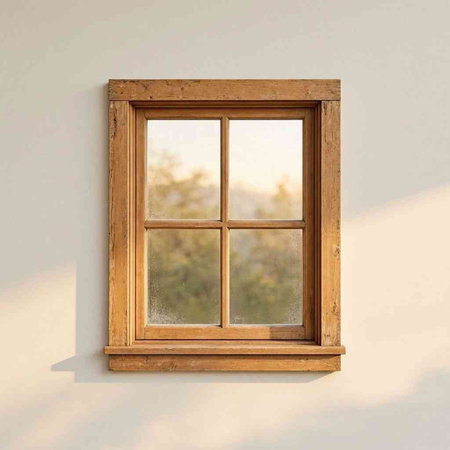 Wooden window on a white wall, 3d render, square image