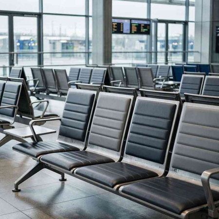 Empty seats at the airport terminal. Waiting room of an international airport.