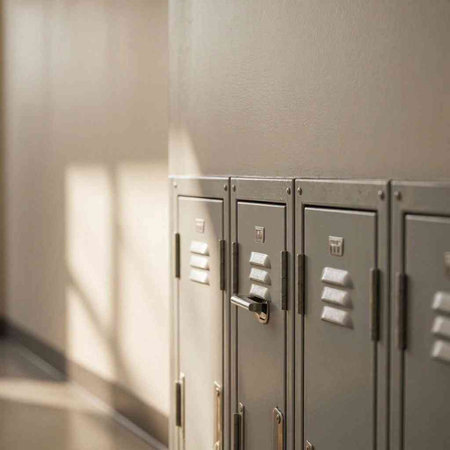 Lockers in a locker room in a school. Selective focus.