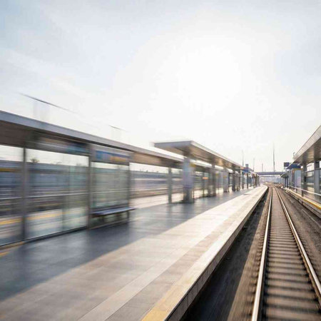 Train station with motion blur effect. Railway station with motion blur.