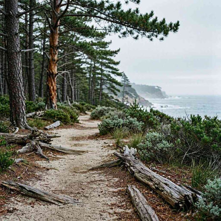 Hiking trail to the Pacific Ocean in Monterey, California.
