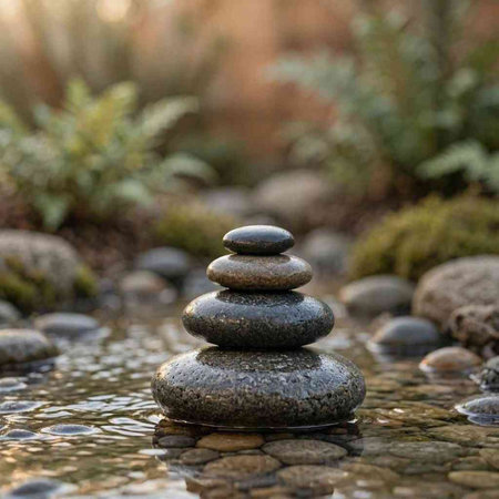 zen stones in a zen garden with shallow depth of field and blurred background