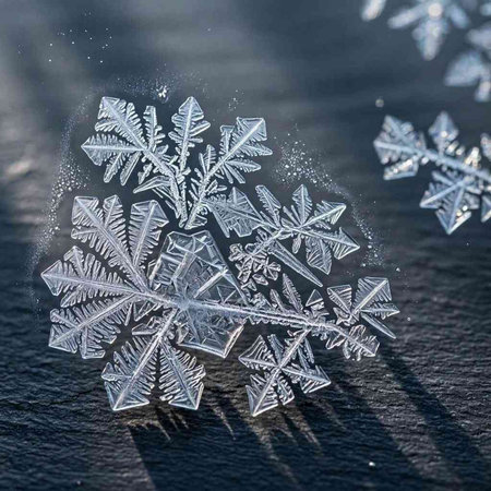 snowflakes on a black background, macro photo, winter