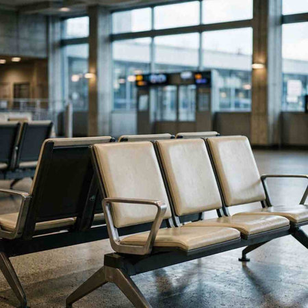 Empty chairs in an airport waiting area. Travel and tourism concept.