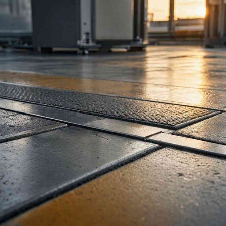 Close-up of wet paving slabs in a construction site.