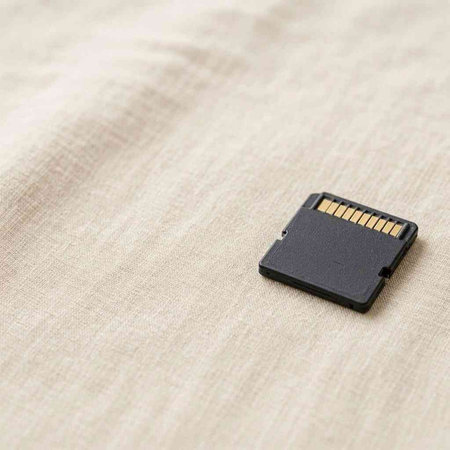 Memory card on a linen cloth. Shallow depth of field.