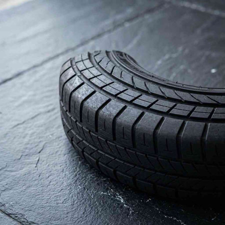 Car tire on a black background, close-up, selective focus