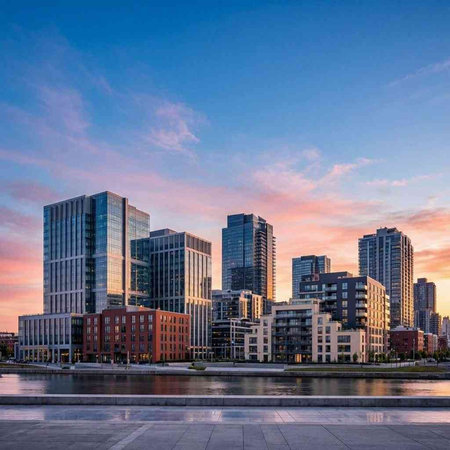 Sunset in the financial district of Boston, Massachusetts, USA.