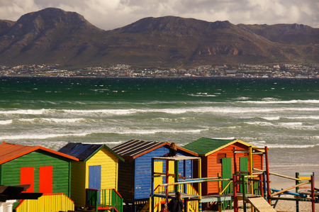 Colorful beach huts in picturesque Muizenberg, South Africaの写真素材