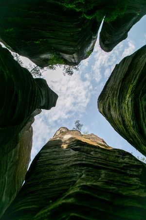 Sandstone rock formation in National park of Adrspach-Teplice Rocks, Czech Republicの写真素材
