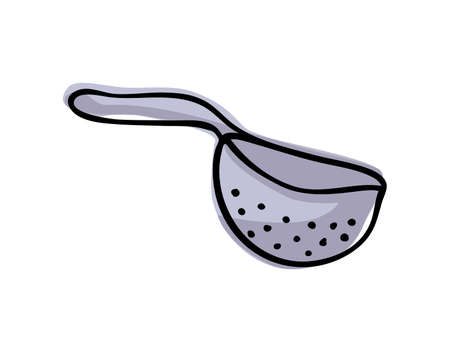 color vector illustration of a colander. A doodle-style cooking tool on an isolated backgroundのイラスト素材